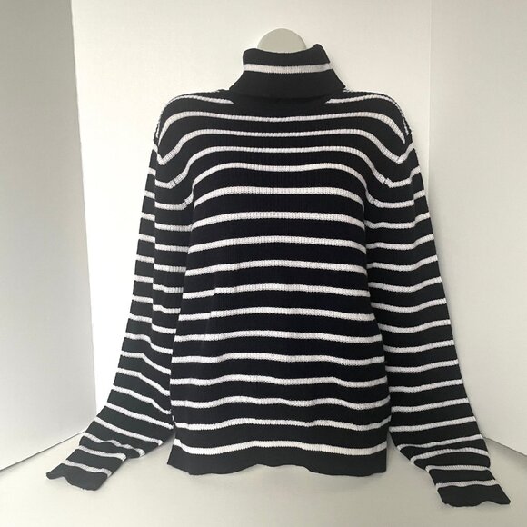 Patrick Assaraf Sweaters - Patrick Assaraf Merino Wool Black & White Stripe Turtleneck NWOT